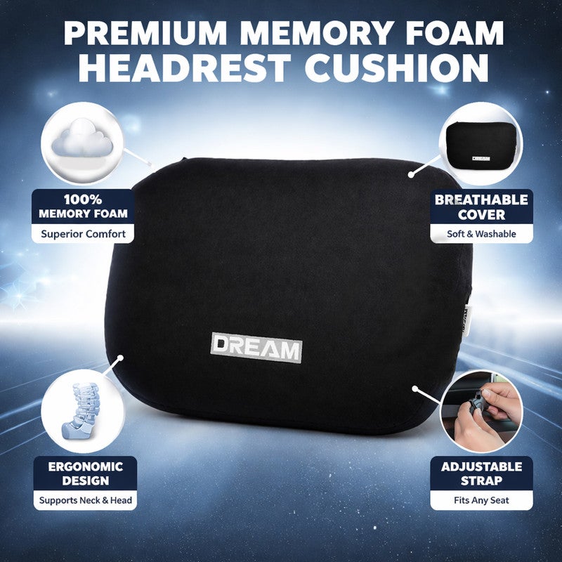 Dream 2 PCS Headrest Cushion Set – Memory Foam Car Neck Support Pillow, Ergonomic Cervical Rest Pad with Adjustable Strap, Breathable Cover for Car, SUV, Office & Travel Use - Image 2